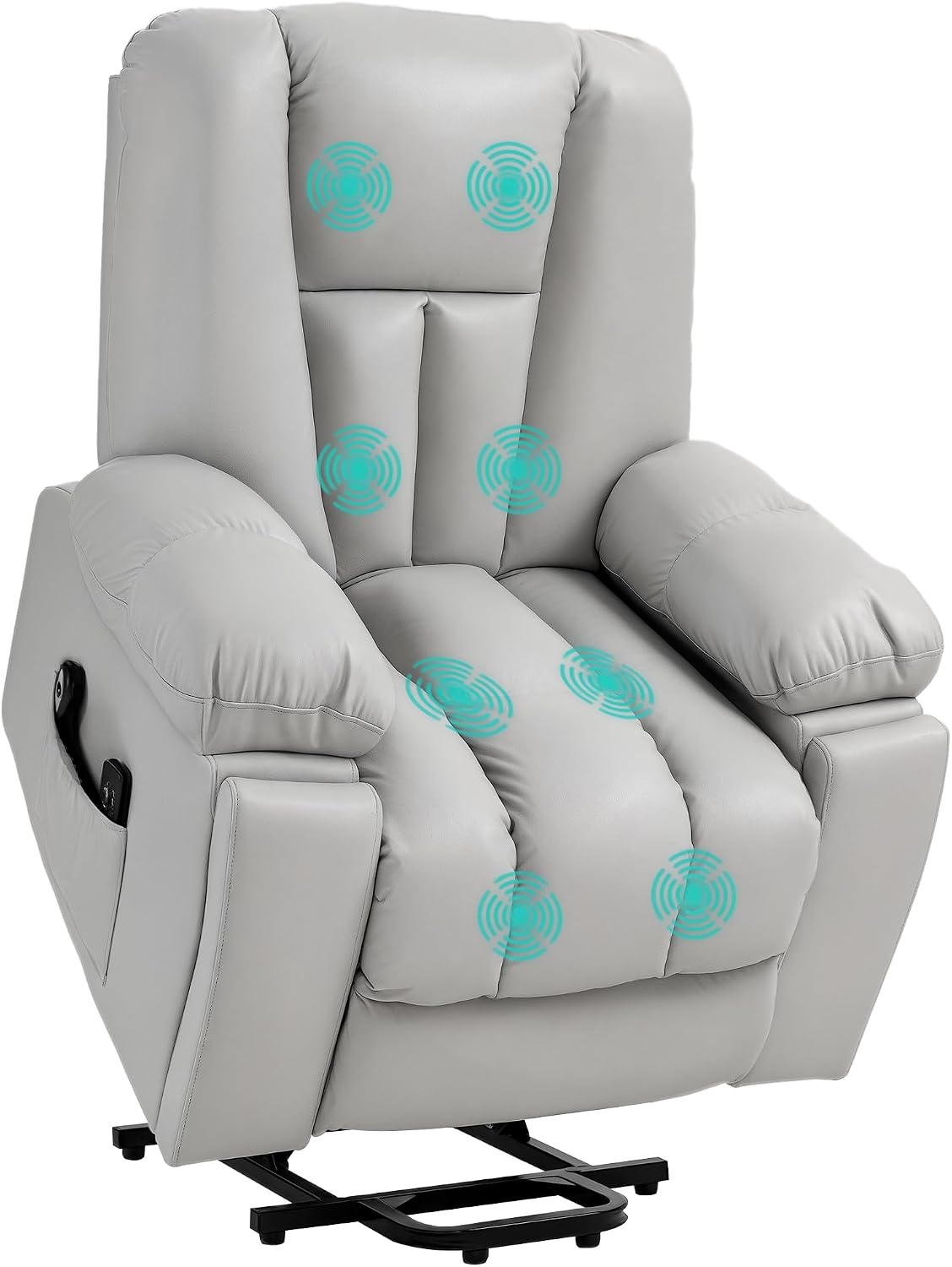 Cotswold Electric Stand-Assist Lift Chair in Breathable Light Grey Leathaire with Pocket Coil Springs & 8-Point Massage