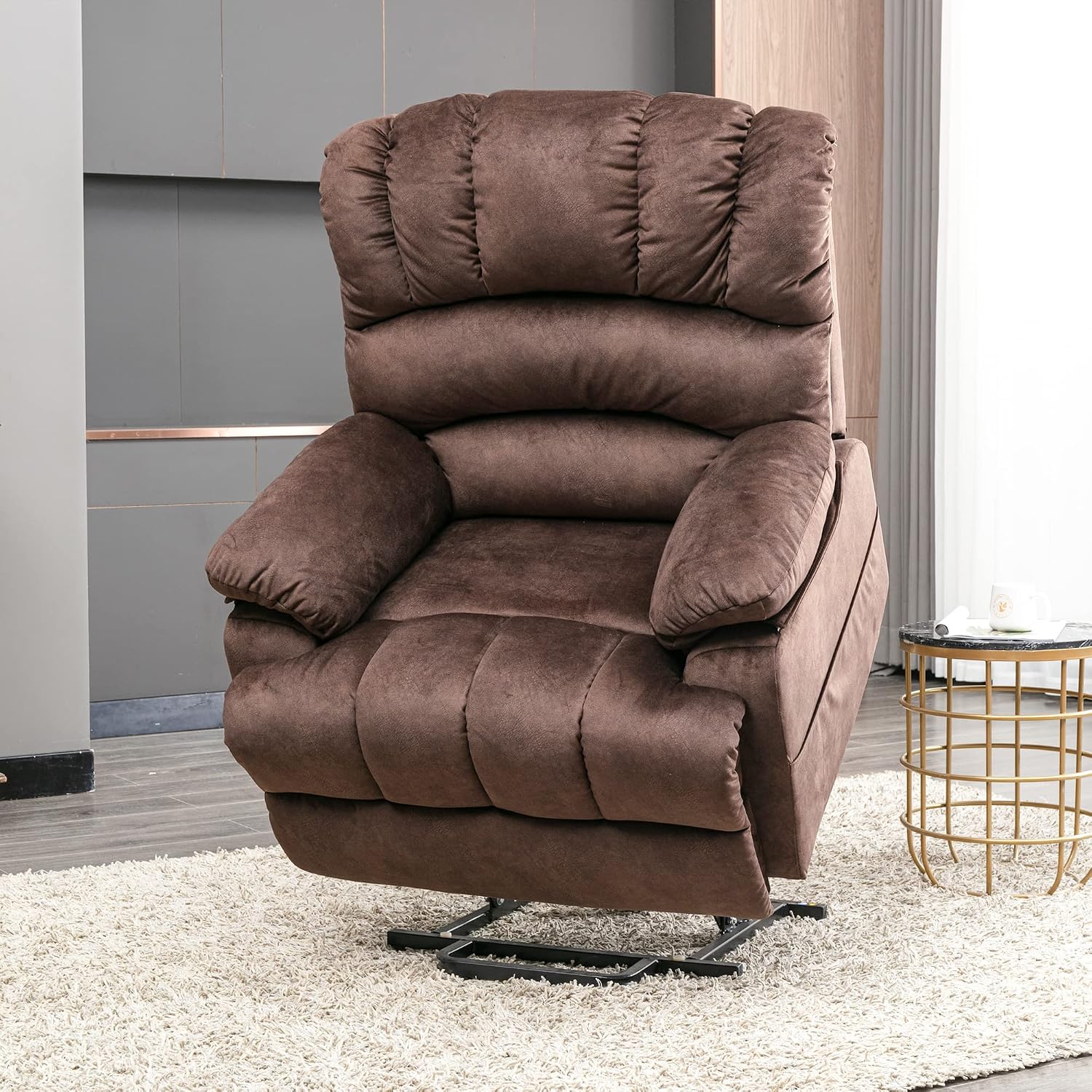 Devon Orthopaedic Power Lift Armchair in Warm Chestnut Brown Twill with OKIN Drive Motor, USB Charger & Lumbar Heat