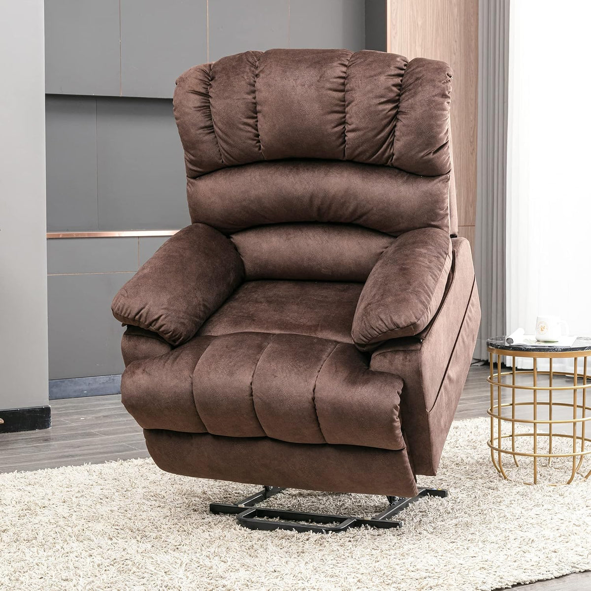 Devon Orthopaedic Power Lift Armchair in Warm Chestnut Brown Twill with OKIN Drive Motor, USB Charger & Lumbar Heat