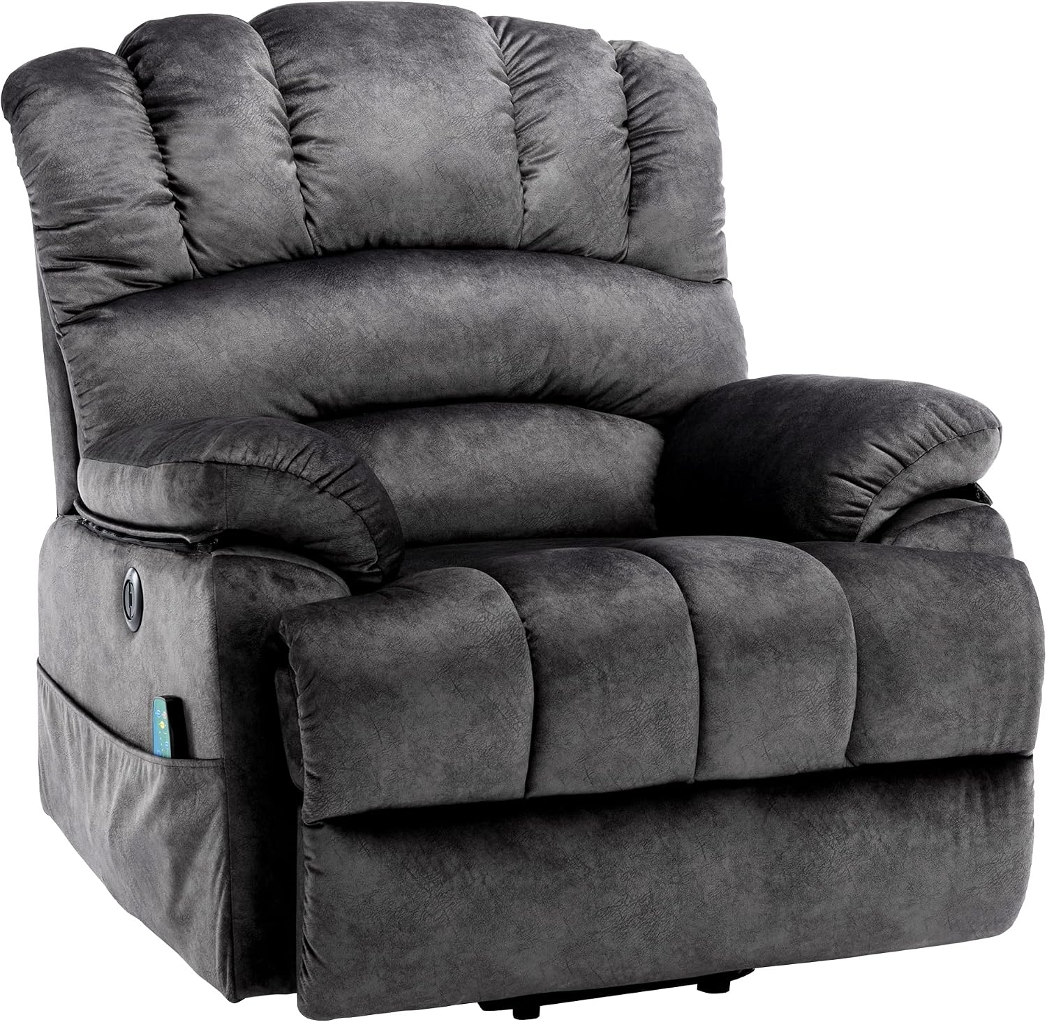 Devon Grey Electric Power Lift Recliner Armchair with 8-Point Heated Massage & Anti-Slip Twill Fabric