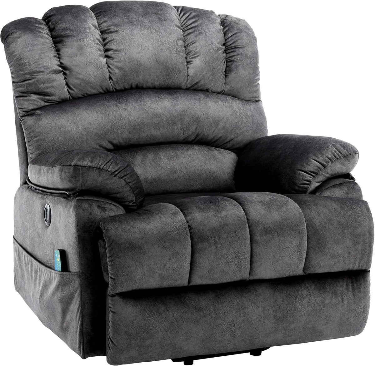 Devon Grey Electric Power Lift Recliner Armchair with 8-Point Heated Massage & Anti-Slip Twill Fabric