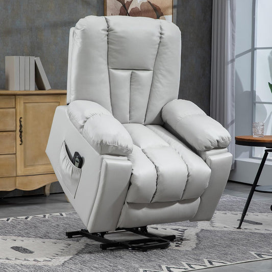 Cotswold Electric Stand-Assist Lift Chair in Breathable Light Grey Leathaire with Pocket Coil Springs & 8-Point Massage