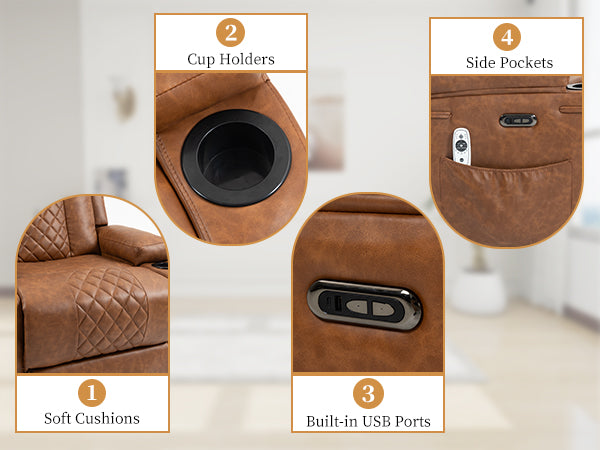 Bristol Orthopaedic Power Lift Armchair in Vintage Chestnut Brown PU Leather with Type-C Port & Heated Massage