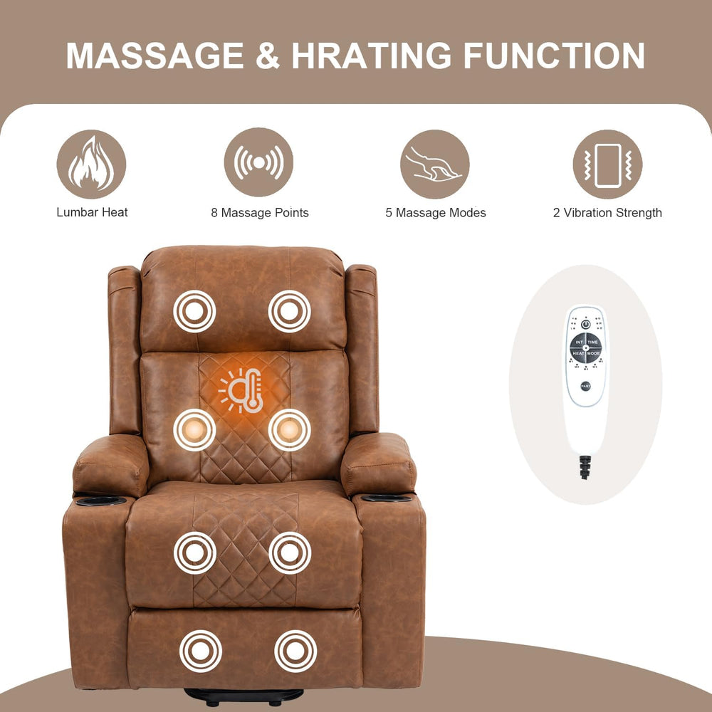 Bristol Orthopaedic Power Lift Armchair in Vintage Chestnut Brown PU Leather with Type-C Port & Heated Massage