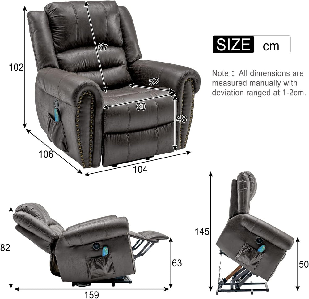 Chester Grey PU Leather Electric Riser Recliner with Massage Specifications