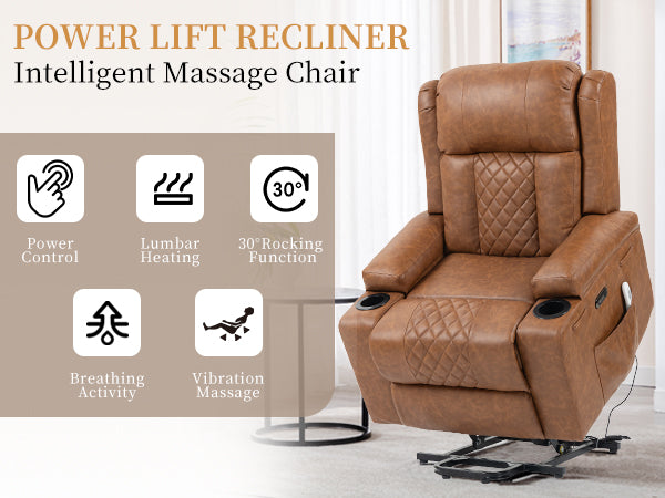 Bristol Orthopaedic Power Lift Armchair in Vintage Chestnut Brown PU Leather with Type-C Port & Heated Massage