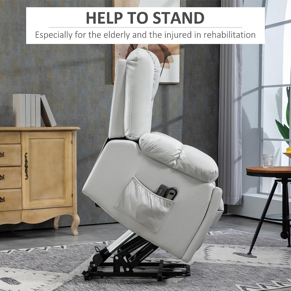 Cotswold Electric Stand-Assist Lift Chair in Breathable Light Grey Leathaire with Pocket Coil Springs & 8-Point Massage