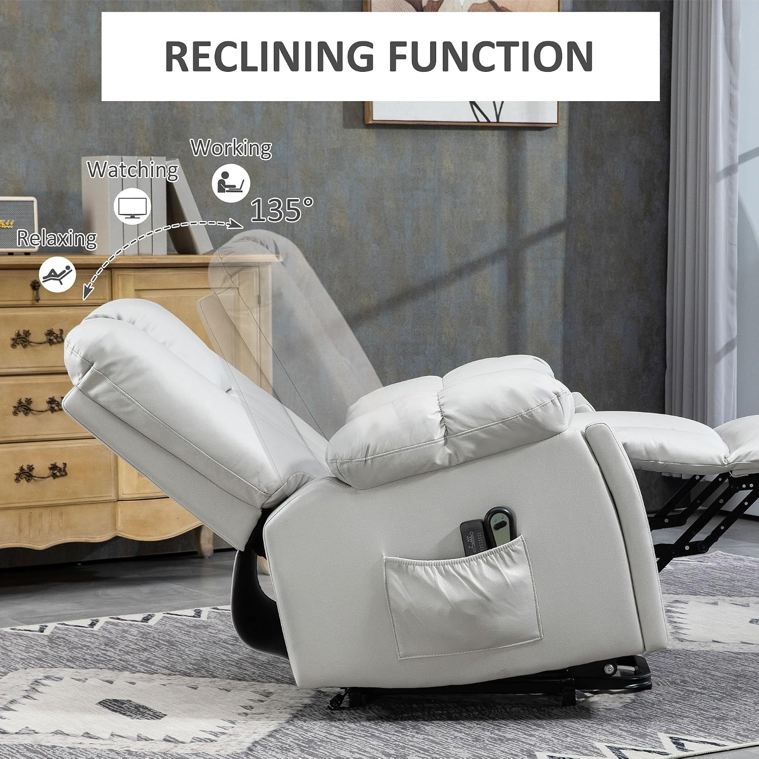 Cotswold Electric Stand-Assist Lift Chair in Breathable Light Grey Leathaire with Pocket Coil Springs & 8-Point Massage