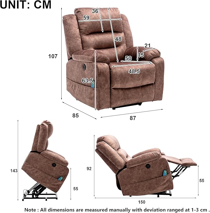 Texas Massage Recliner Sofa with Rise & Recline