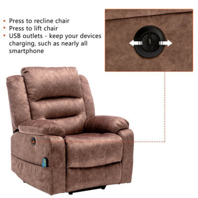 Lancaster Rise & Recline Massage Chair in Saddle Brown
