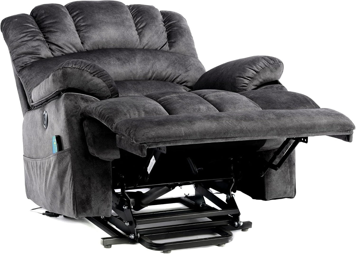 Devon Grey Electric Power Lift Recliner Armchair with 8-Point Heated Massage & Anti-Slip Twill Fabric