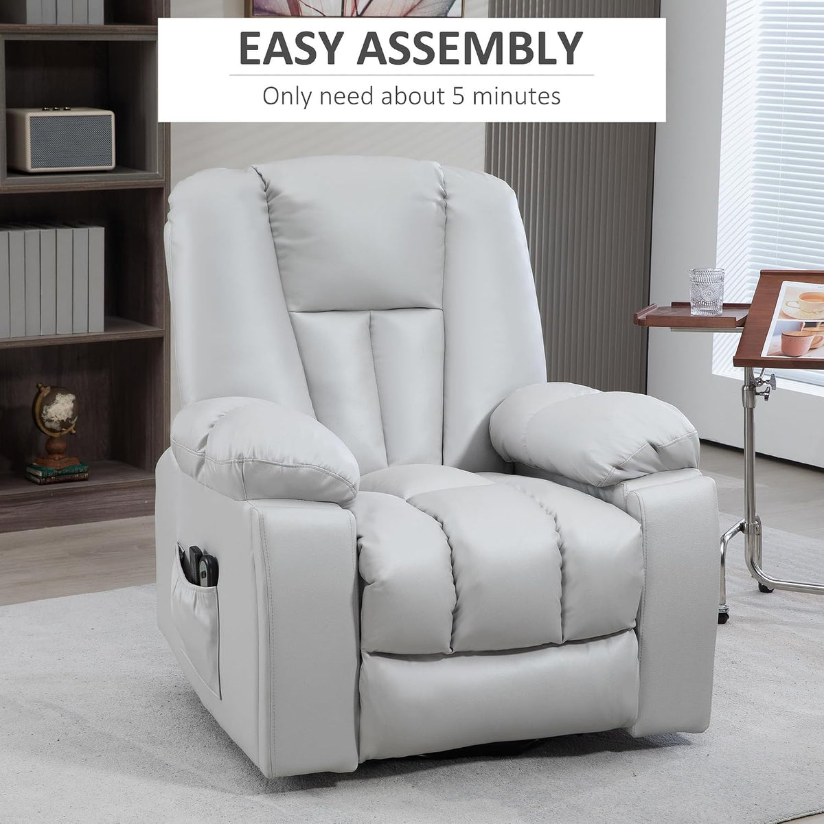 Cotswold Electric Stand-Assist Lift Chair in Breathable Light Grey Leathaire with Pocket Coil Springs & 8-Point Massage