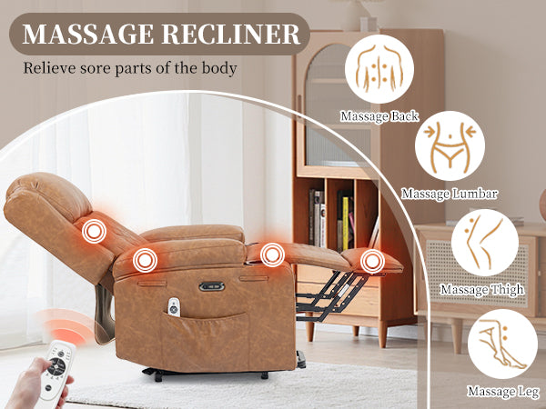 Bristol Orthopaedic Power Lift Armchair in Vintage Chestnut Brown PU Leather with Type-C Port & Heated Massage