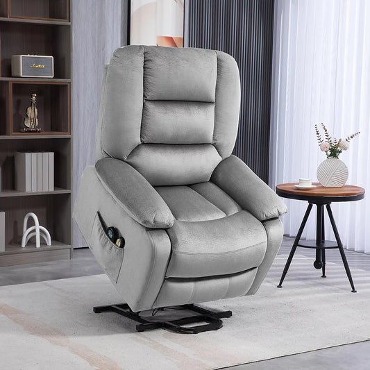 Kent Grey Velvet Riser Recliner with Pocket-Sprung Seating, Lumbar Heat & 9-Mode Massage