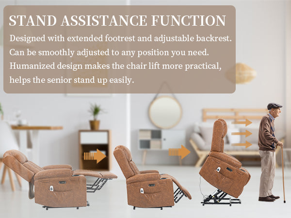 Bristol Orthopaedic Power Lift Armchair in Vintage Chestnut Brown PU Leather with Type-C Port & Heated Massage