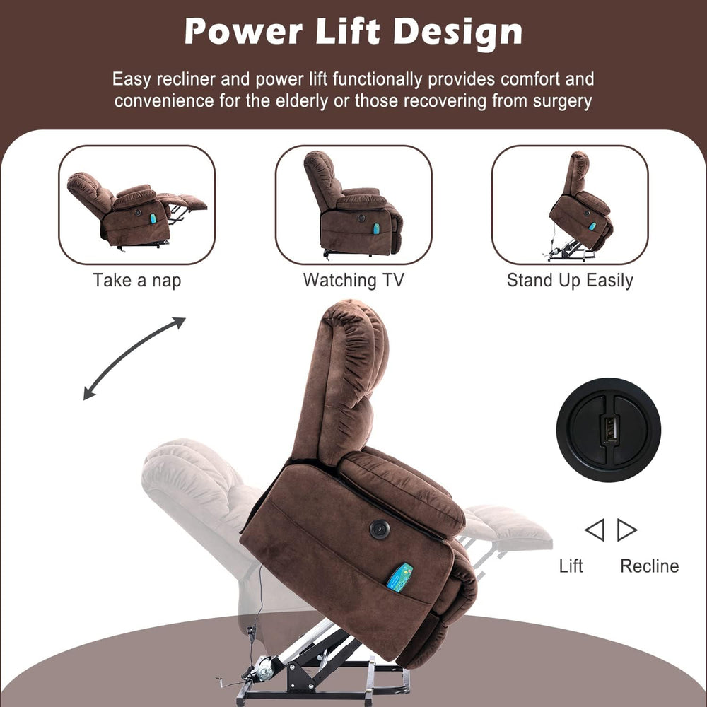 Devon Orthopaedic Power Lift Armchair in Warm Chestnut Brown Twill with OKIN Drive Motor, USB Charger & Lumbar Heat