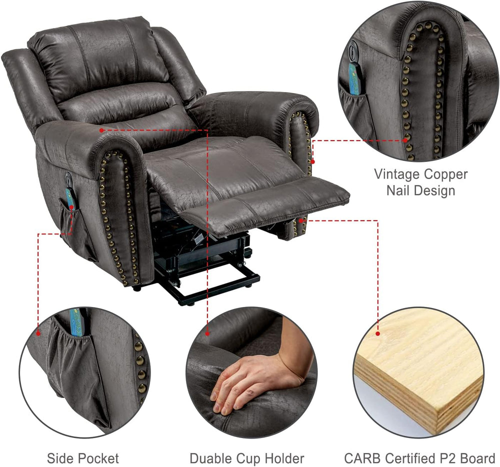 Chester Grey PU Leather Electric Riser Recliner with Massage