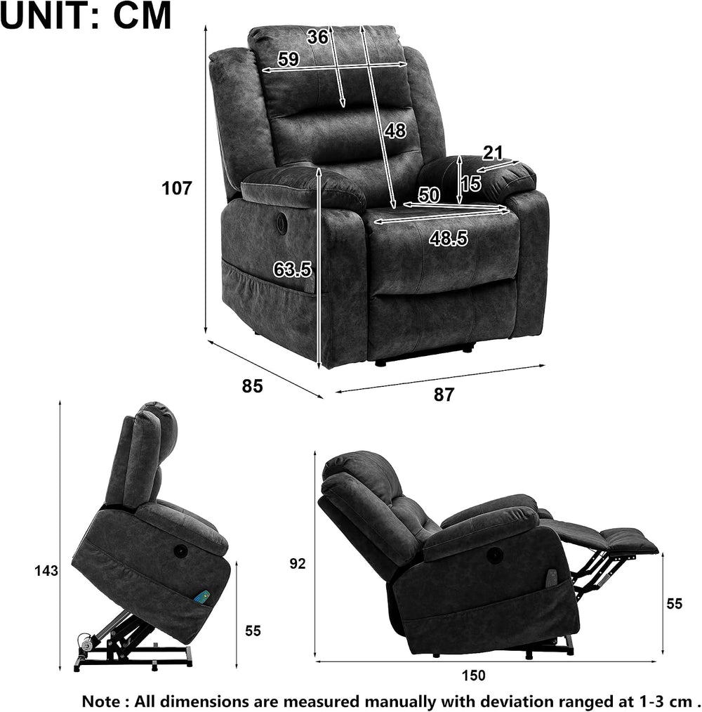 Lancaster Message Rise & Recline Chair in Grey Specifications