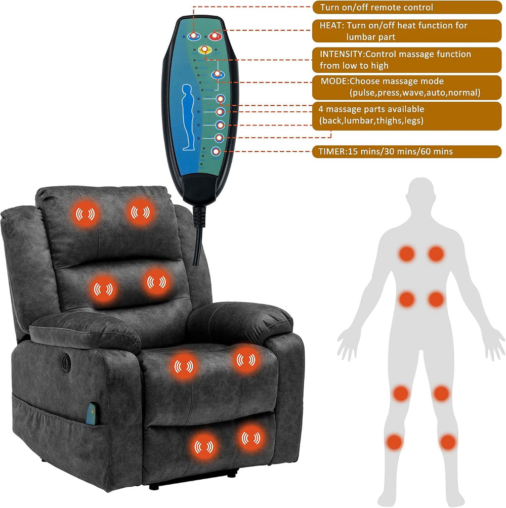 Cumbria Rise & Recline Massage Chair in Slate Grey