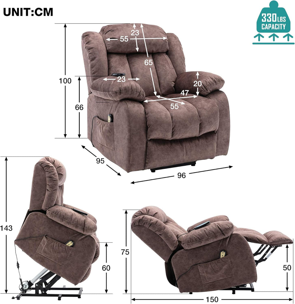 Cumbria Rise & Recline Massage Chair in Chocolate Brown Specifications
