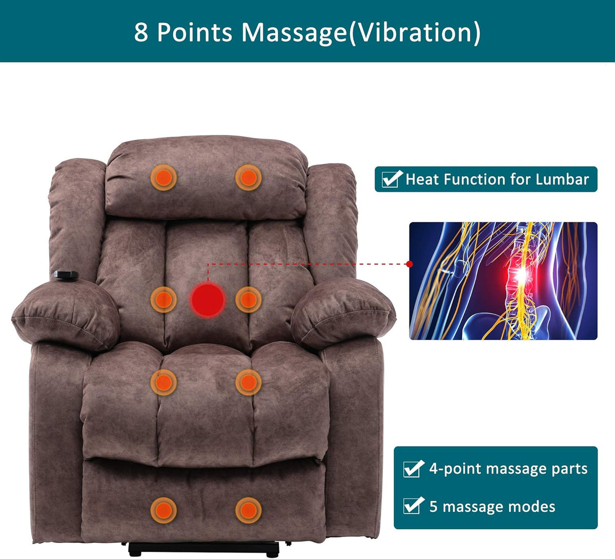 Cumbria Rise & Recline Massage Chair in Chocolate Brown