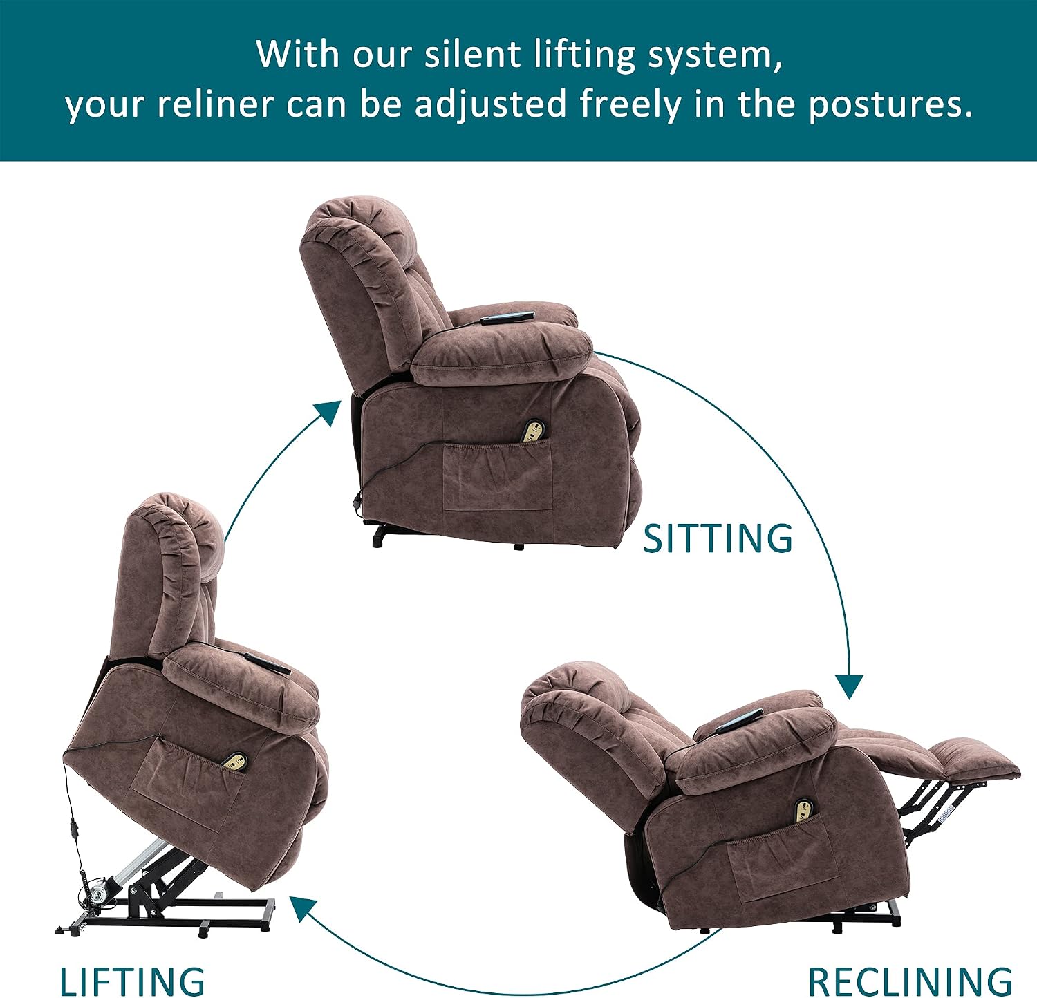 Cumbria Rise & Recline Massage Chair in Chocolate Brown