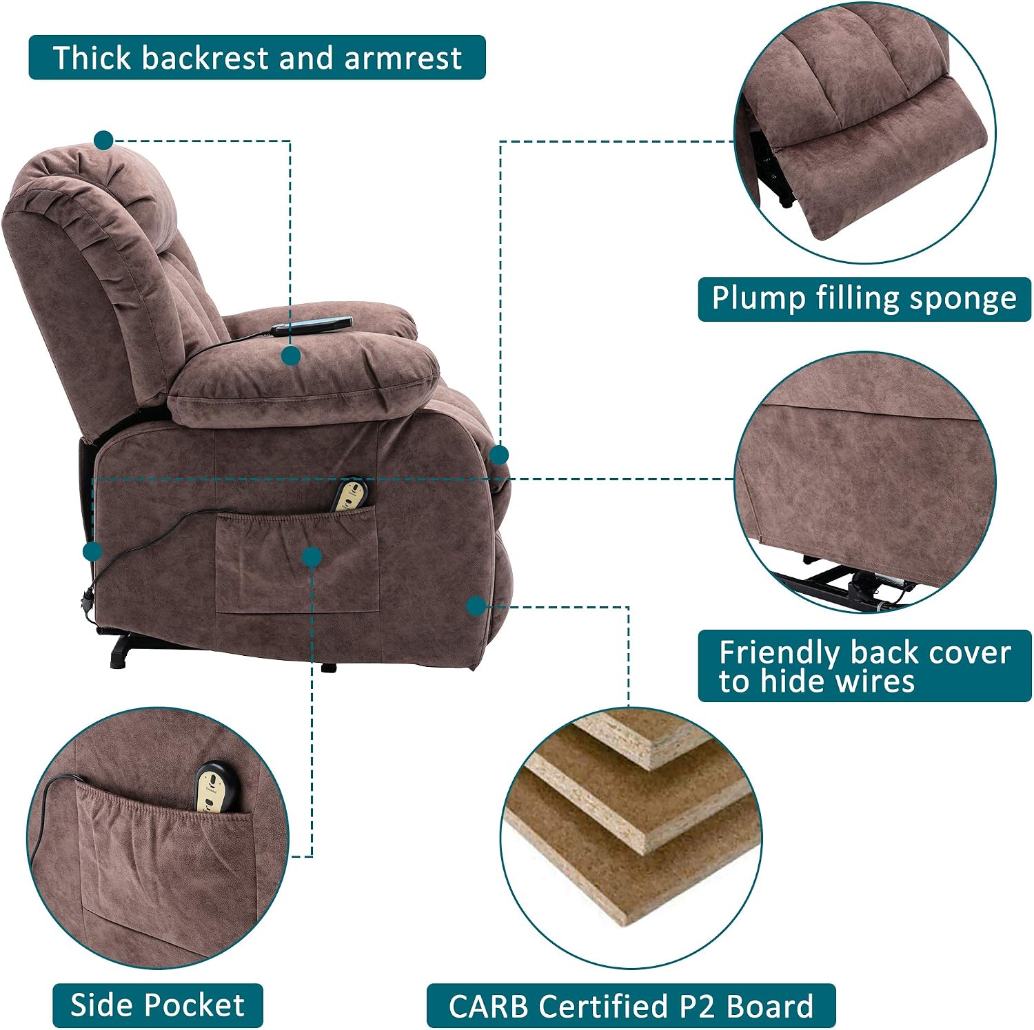Cumbria Rise & Recline Massage Chair in Chocolate Brown