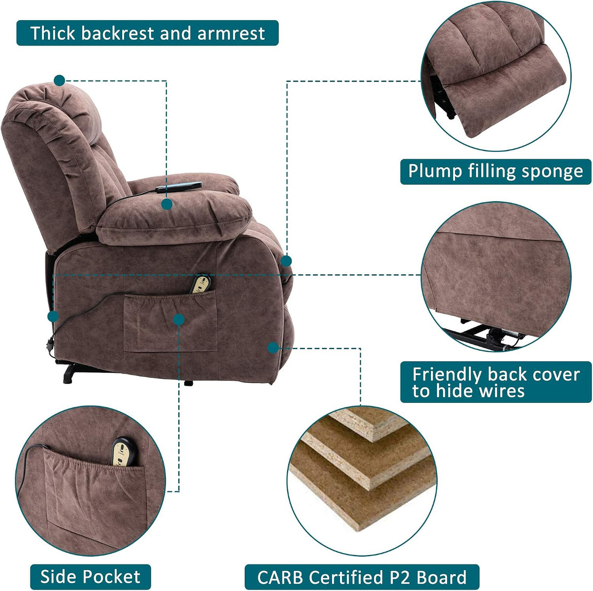 Cumbria Rise & Recline Massage Chair in Chocolate Brown