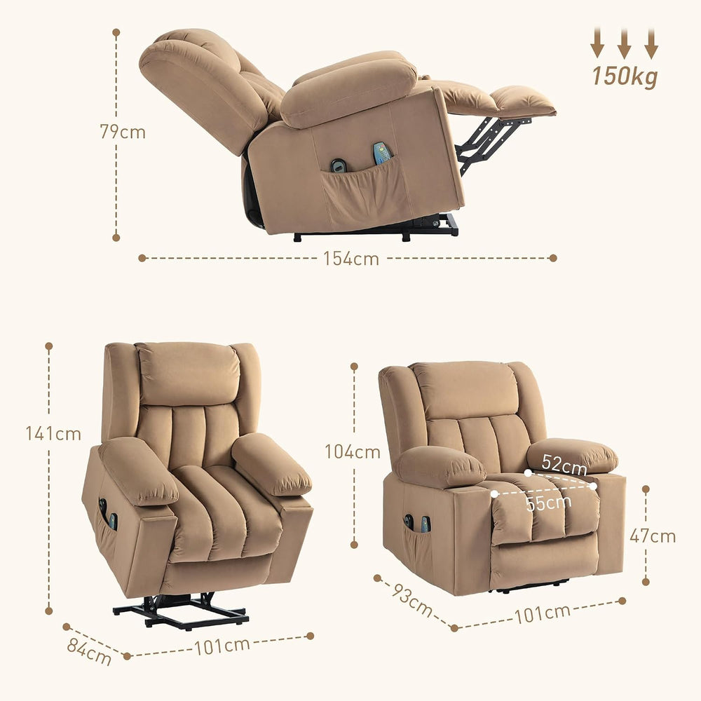 Surrey Rise & Recline Massage Chair in Light Brown Specifications