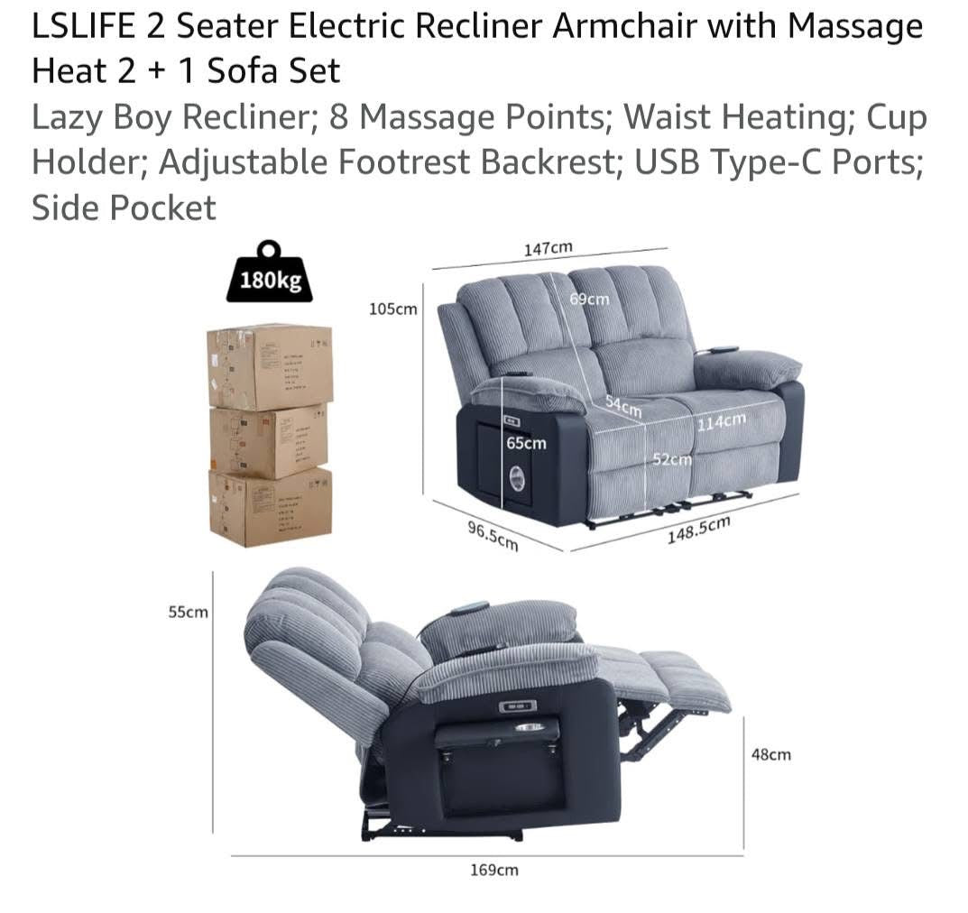 Romano 2-Seater Electric Recliner & Armchair