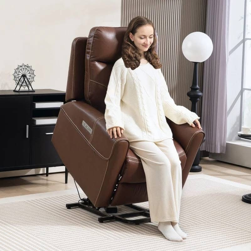Drayton Dual Motor Power Lift Recliner Chair, Brown Leather