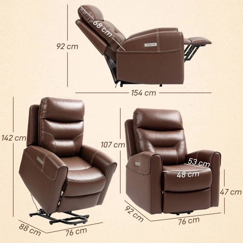 Drayton Dual Motor Power Lift Recliner Chair, Brown Leather