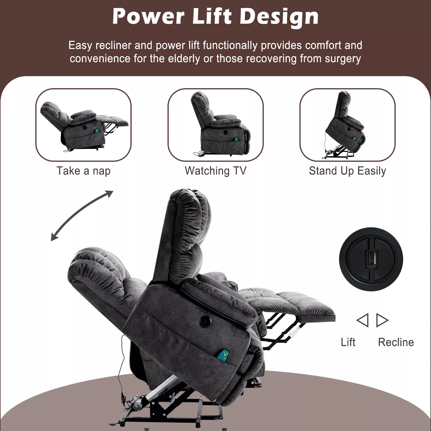 Hawaii Electric Lift-Up Recliner with Comfort Massage